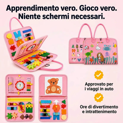 Valigetta Manine rosa: apprendimento vero, gioco vero, niente schermi. Approvata per i viaggi in auto